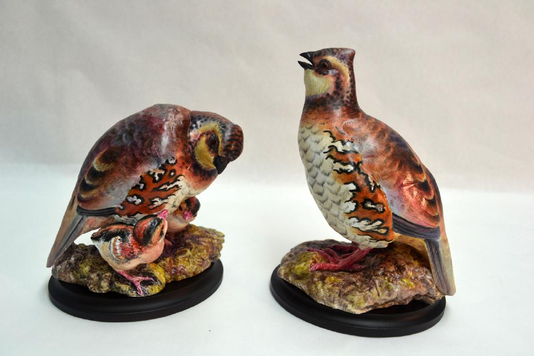 Royal Worcester "Bob-White Quails": RW by Dorothy Doughty, Bob-White Quails, 1 pair. 1940. Porcelain decorated. Fine Bone China. Made in England. Edition: 22 pair only. Extremely rare. Hallmarked: Authentic Markings on the bottom of eac