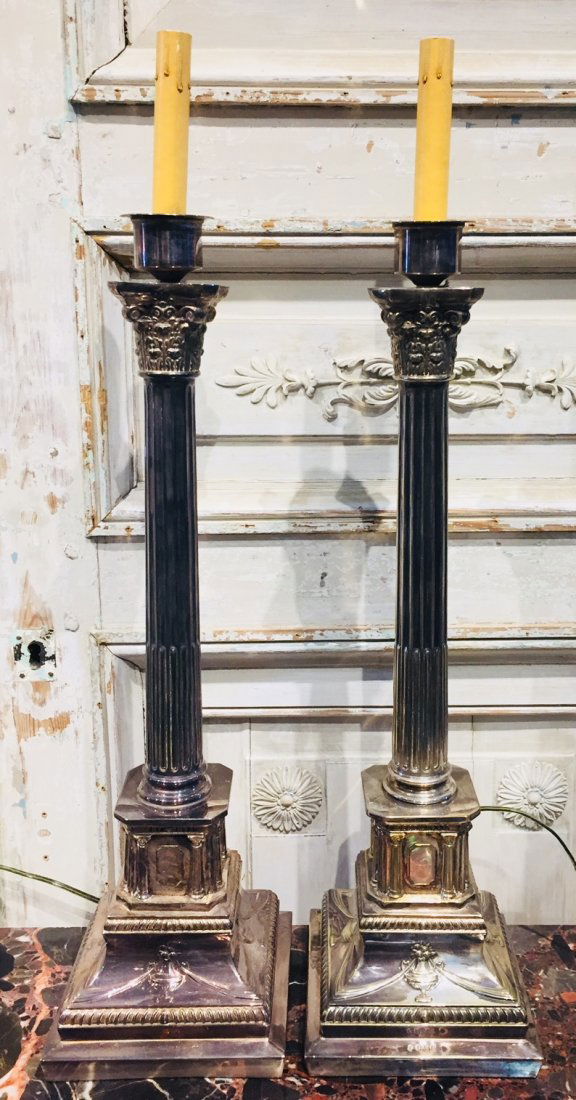 Antique Pair Of English Silver Plated Lamps. (1 of 3)