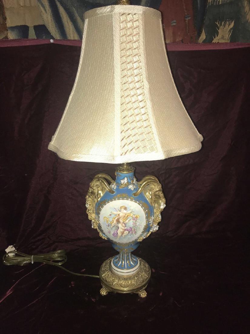 English Porcelain And Bronze Lamp. (1 of 4)