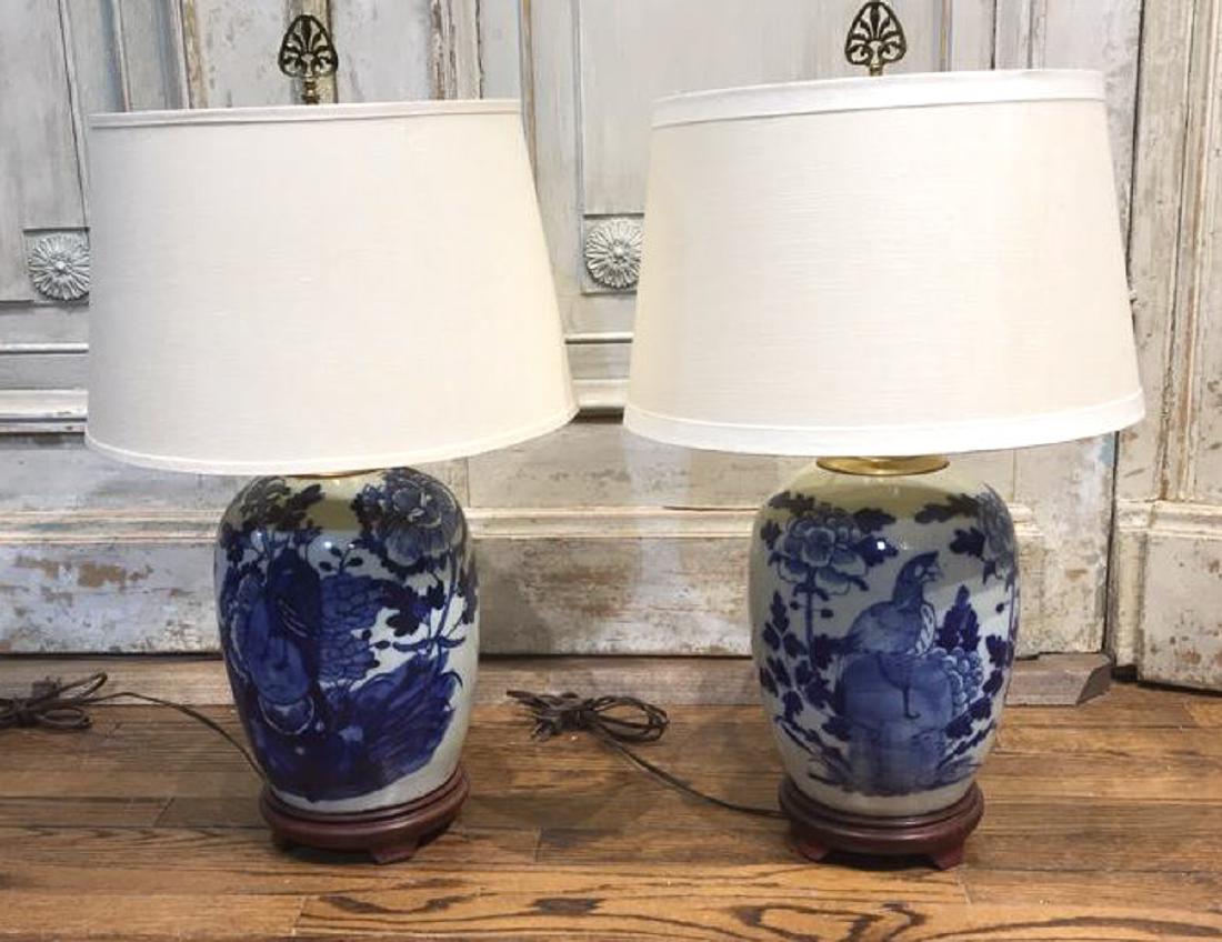 Pair Of English Flow Blue Lamps. (1 of 5)