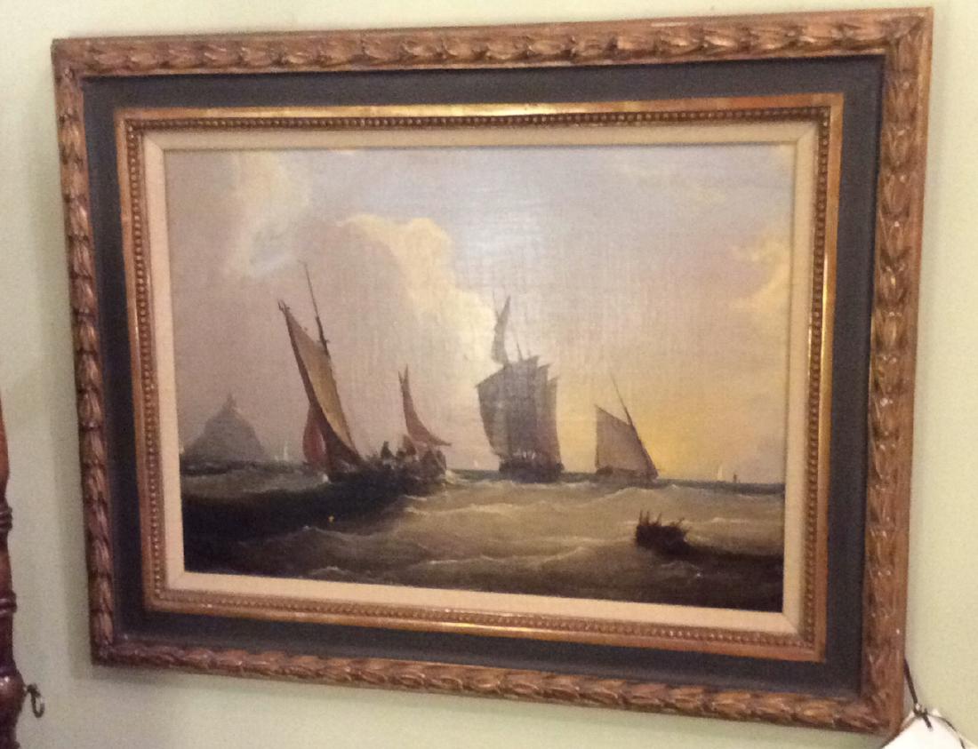 Oil On Canvas Of Sailing Ships. (1 of 4)