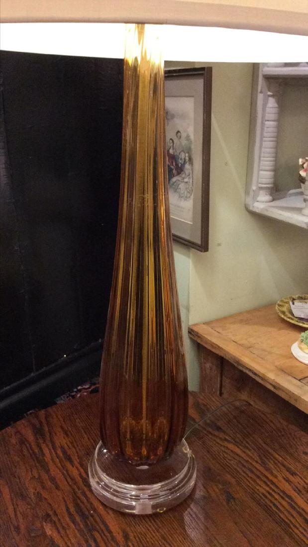 Italian Murano Glass Lamp.: Amber In Color. 24 Inches To Bottom Of Harp. Shade 11.5H. Good Condition. Mid-century