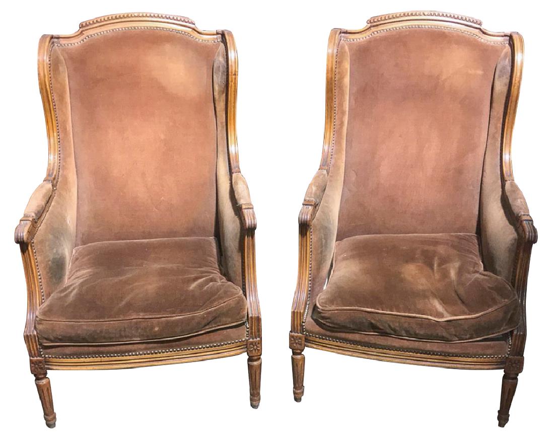 Pair Of French Fruitwood Louis Xvi Bergeres,: Nice Quality, Circa 1940, 42 Inches High By 26 Inches Deep By 27 Inches Wide