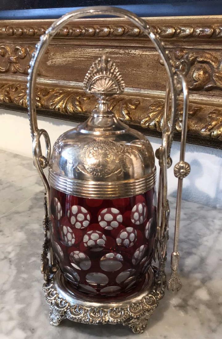 Cranberry Cut Glass Pickle Caster (1 of 4)