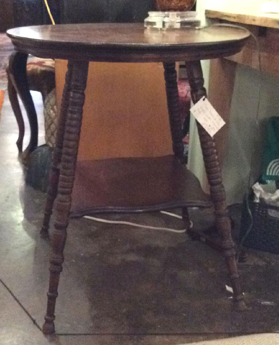 Oak Side Table.: On Turned And Spooled Legs With Lower Tier. 28 X 24.