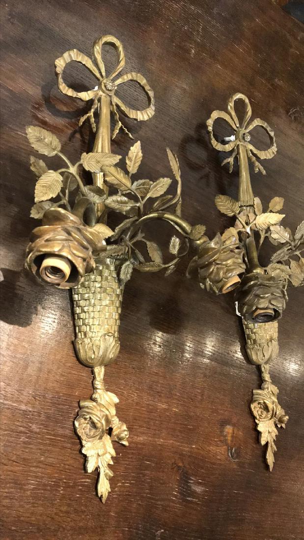 Pair Bronze Floral Basket Sconce (1 of 3)