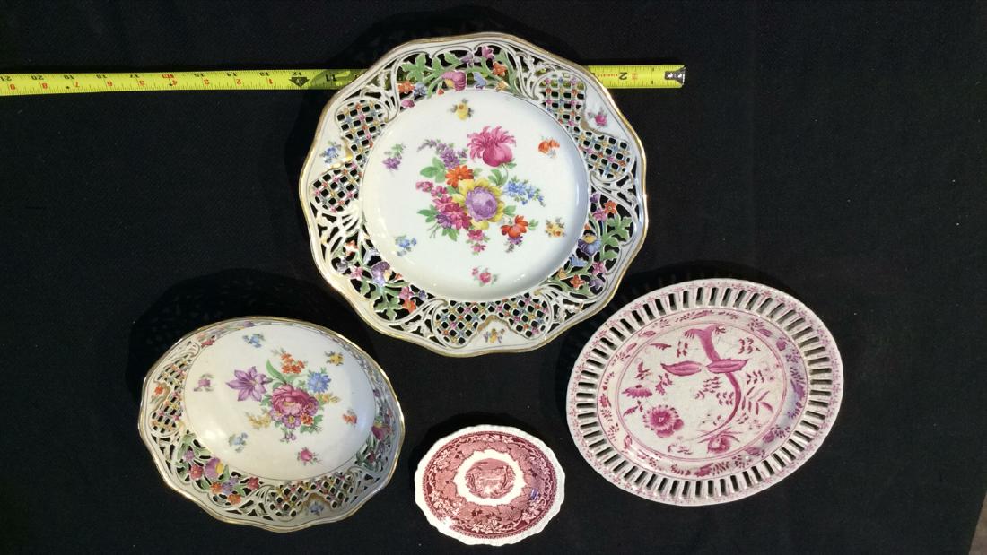 Lot Of 4 Porcelain Plates: Lot of 4 plates - smallest is English Masons ironstone; see marking in photos. 2 German & one Asian.