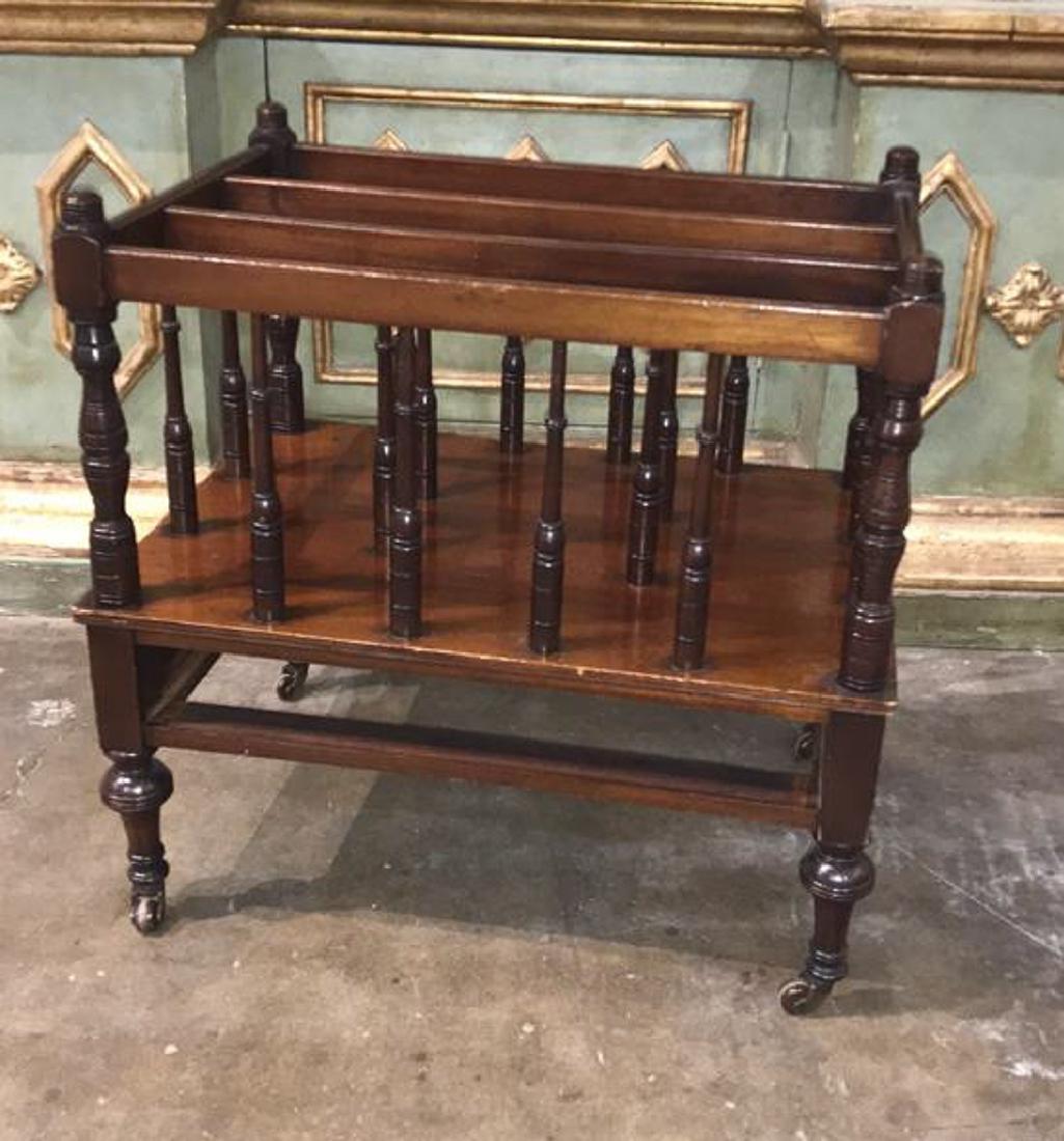 Antique English Canterbury.: Having Finely Turned Spindle Dividers And Turned Legs On Brass Casters. Exceptional Patina. 20h X 21w X15d