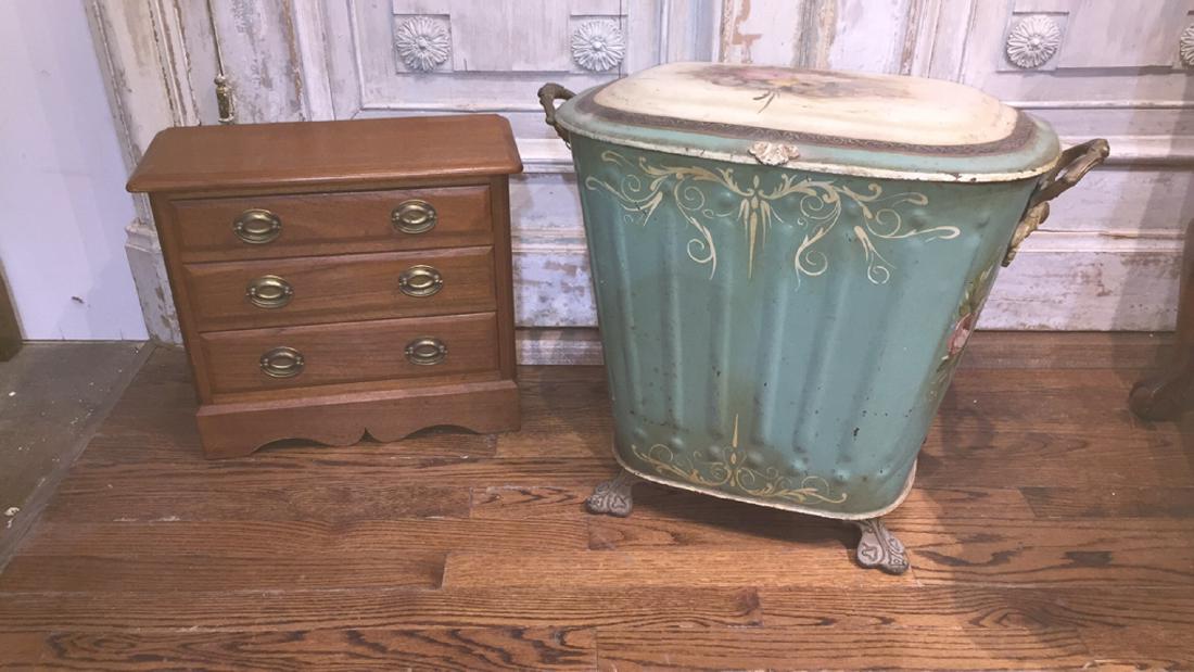 Small Pine Chest And Tole Wastecan (1 of 5)