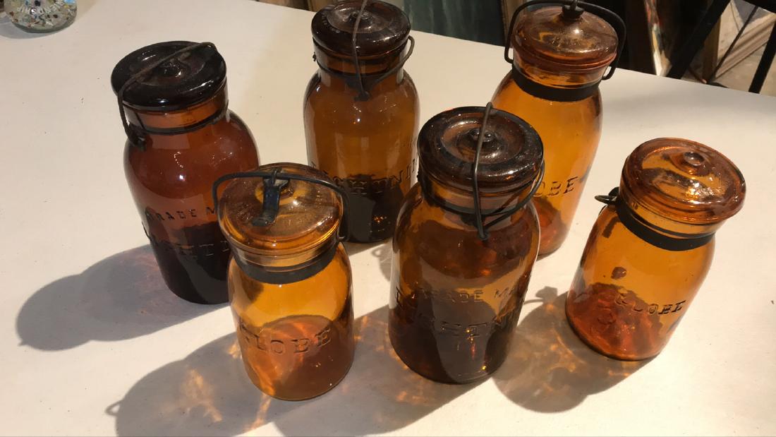 6 Amber Globe Jars (1 of 4)