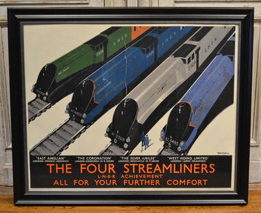 Original Tom Purvis Poster, The 4 Streamliners: Origingal poster By Well-known Artist, Tom Purvis. 40.5 X 51 Good Condition