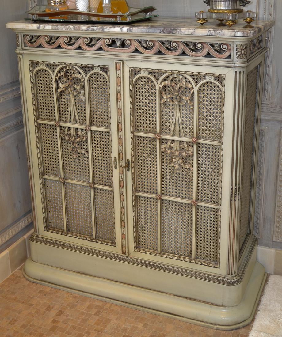 French Painted & Caned Cabinet. (1 of 5)