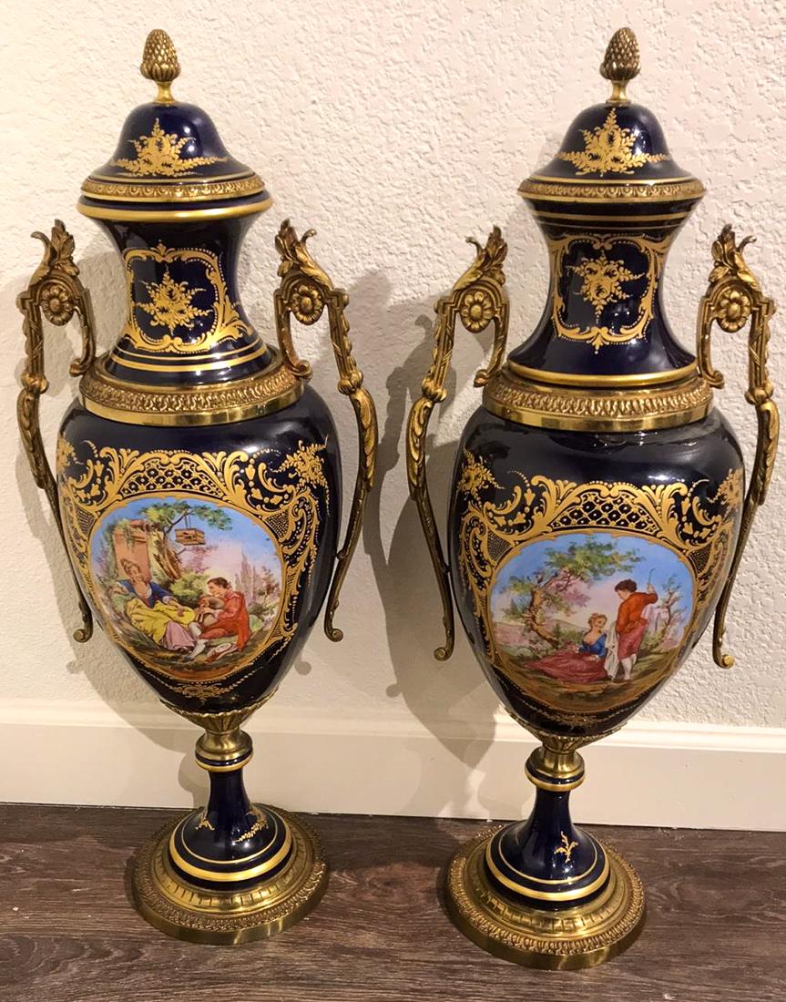Pair Of Sevres Style Urns. (1 of 6)