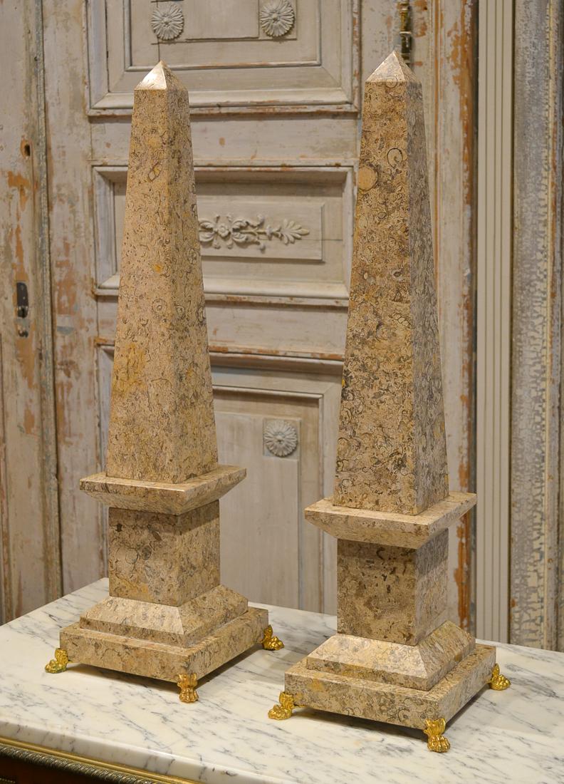 Pair Of French Fossil Marble Obelisks. (1 of 7)