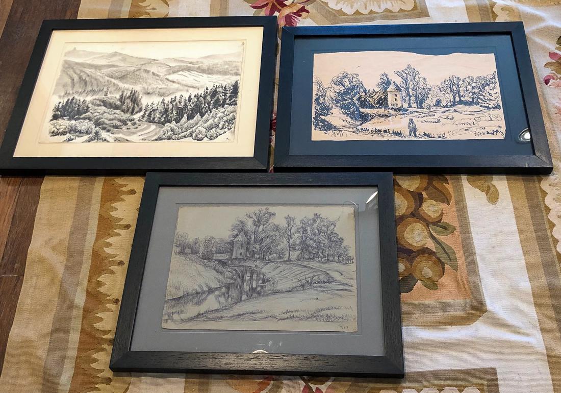3 Drawings By Alek Rapoport: Good Collection Of Framed Drawings By Alek Rapoport (november 24, 1933, Kharkiv, Ukraine Ssr â€“ February 4, 1997, San Francisco) Was A Russian Nonconformist Artist, Art Theorist And Teacher 12-1