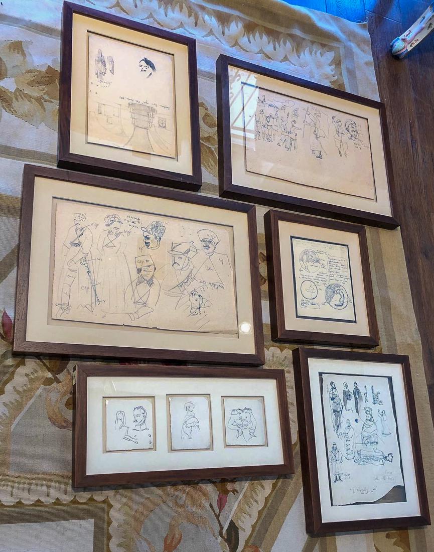 Lot Of 6 Drawings By A. Rapoport: Good Collection Of 6 Framed Drawings By Alek Rapoport (november 24, 1933, Kharkiv, Ukraine Ssr â€“ February 4, 1997, San Francisco) Was A Russian Nonconformist Artist, Art Theorist And Teacher. 1
