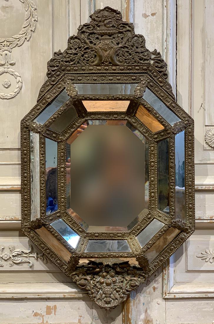 Brass Repousse Cushion Mirror. (1 of 5)