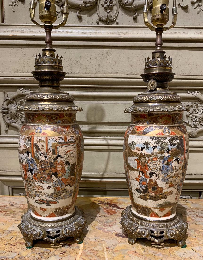 Pair Of Satsuma Porcelain Lamps. (1 of 3)