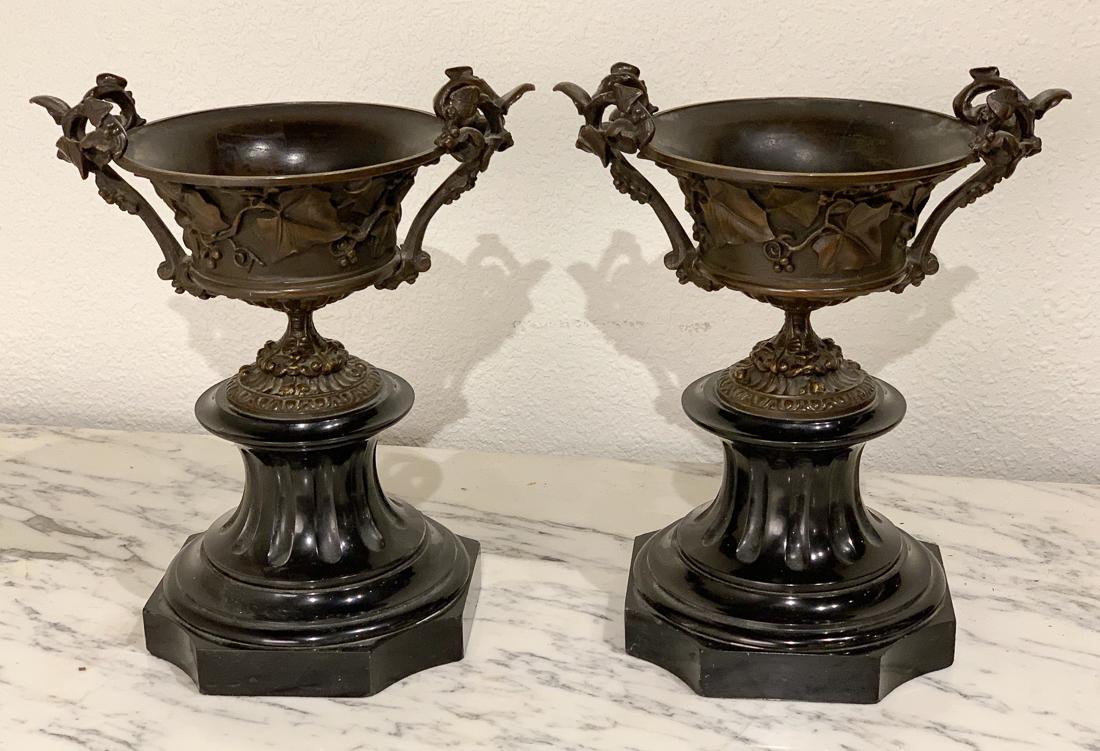 Pair Of Bronze Tazzas: 10h X 9w