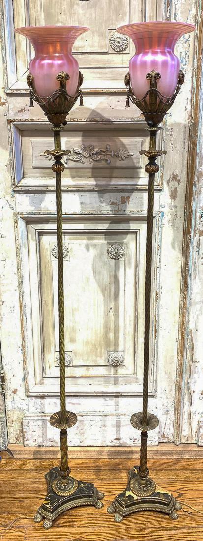 Pair Of Antique Satin Glass Lamps. (1 of 3)