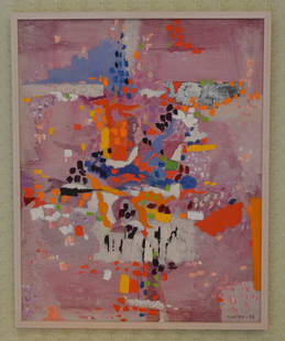 Hans Moller, Cobalt Violet, 1956.: Piece By Hans Moller, Prolific Abstractionist Artist Known As A Colorist. Oil On Canvas Dimensions 30 X 24. Framed Dimensions 31 X 25. Frame Is Thin And White. Good Condition; vibrant colors.