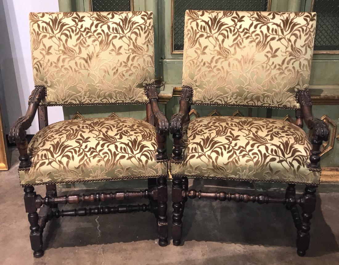 Pair Of English Walnut Armchairs. (1 of 7)