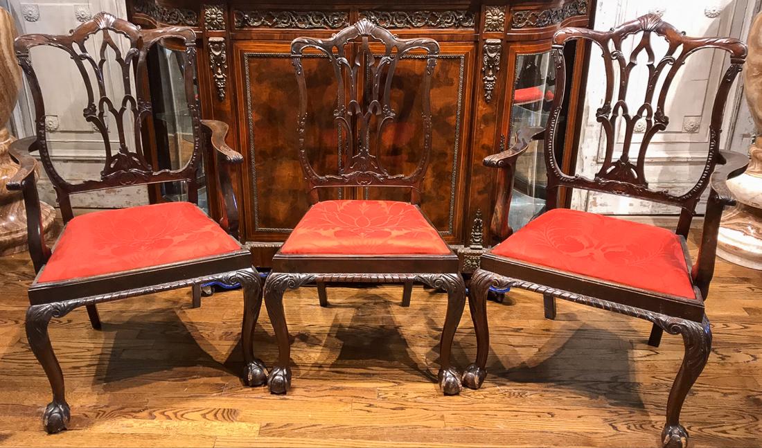 3 English Chippendale Chairs. (1 of 4)