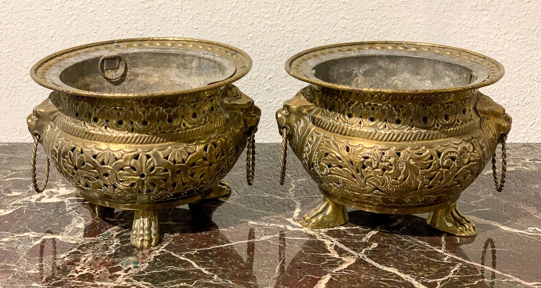 Antique Pair Of Brass Planters (1 of 5)