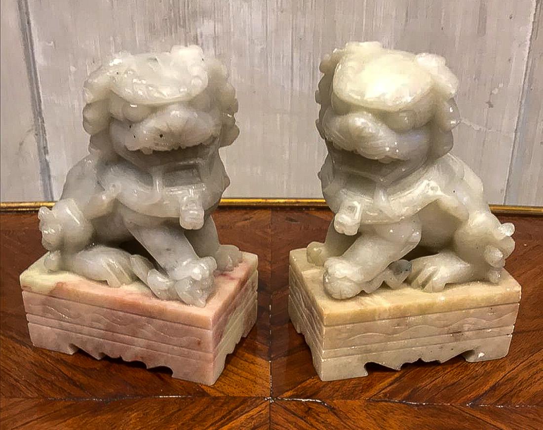 Pair Of Hard Stone Foo Lion Bookends (1 of 2)