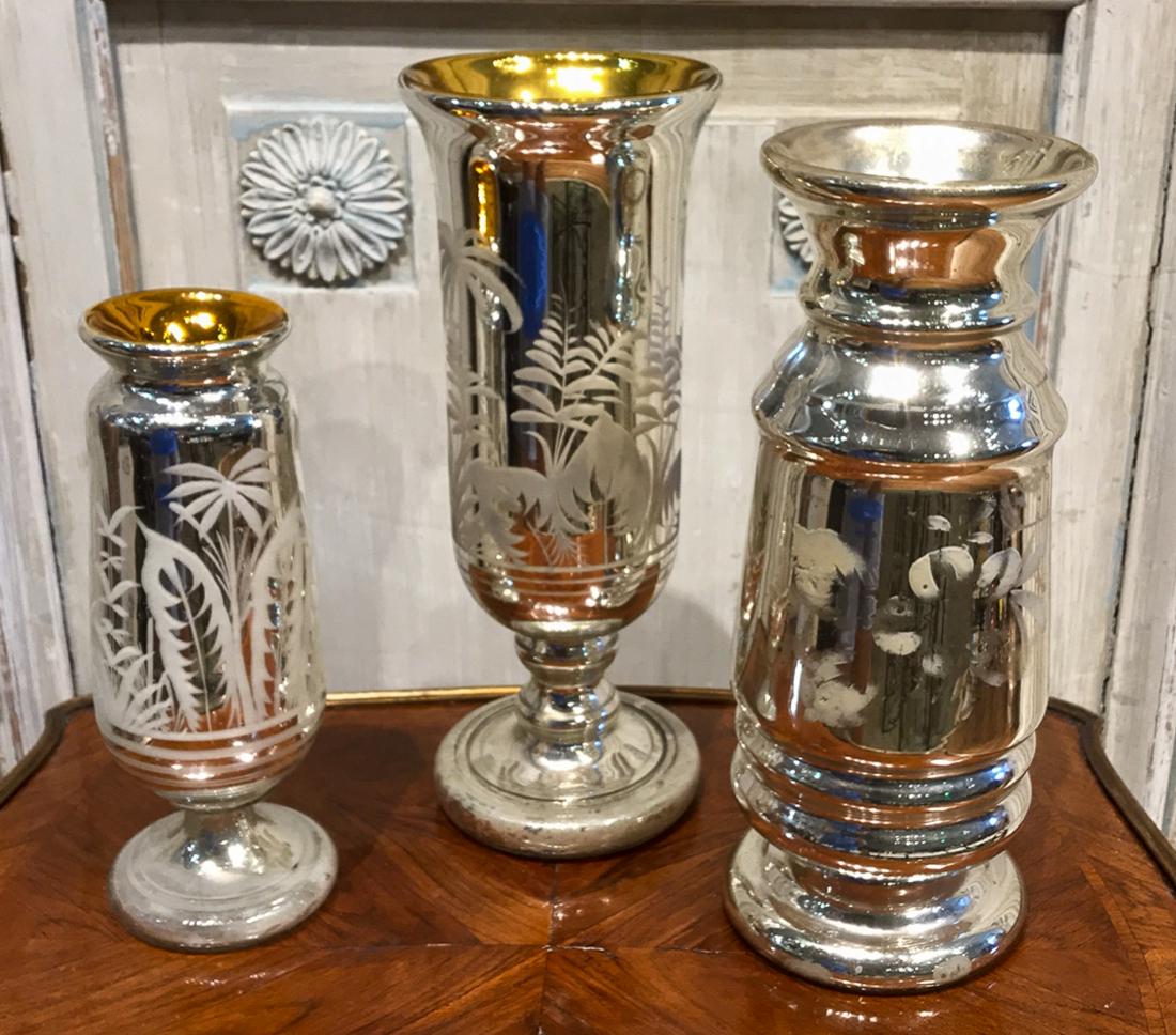 3 Vintage Mercury Glass Vases (1 of 3)