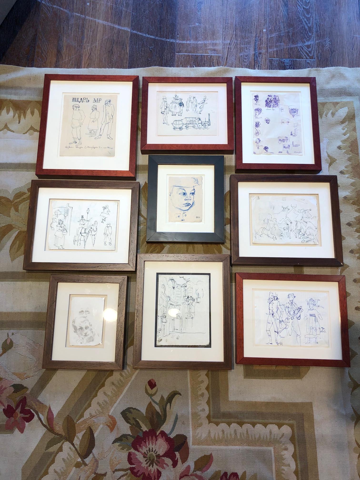 Lot of 9 drawings by Alek Rapoport (1 of 5)