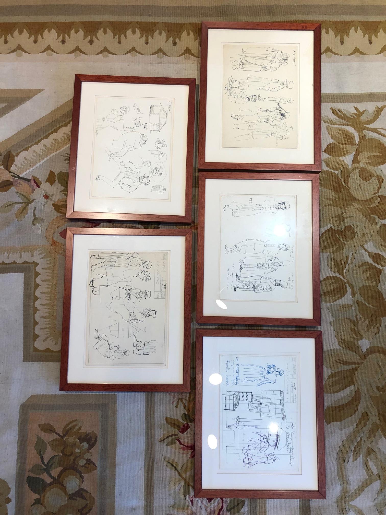 lot of 5 drawings by A. Rapoport (1 of 2)