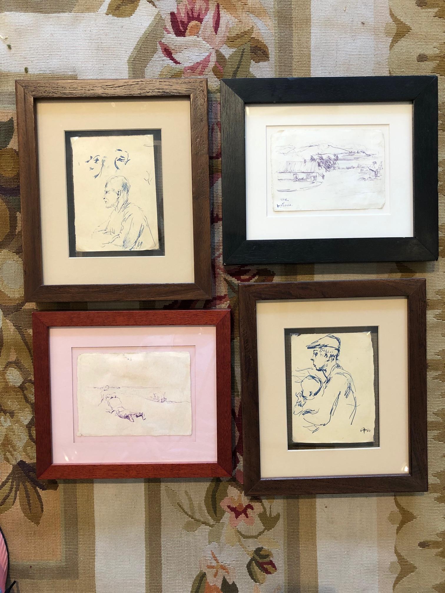 lot of 4 drawings by Alek Rapoport (1 of 3)