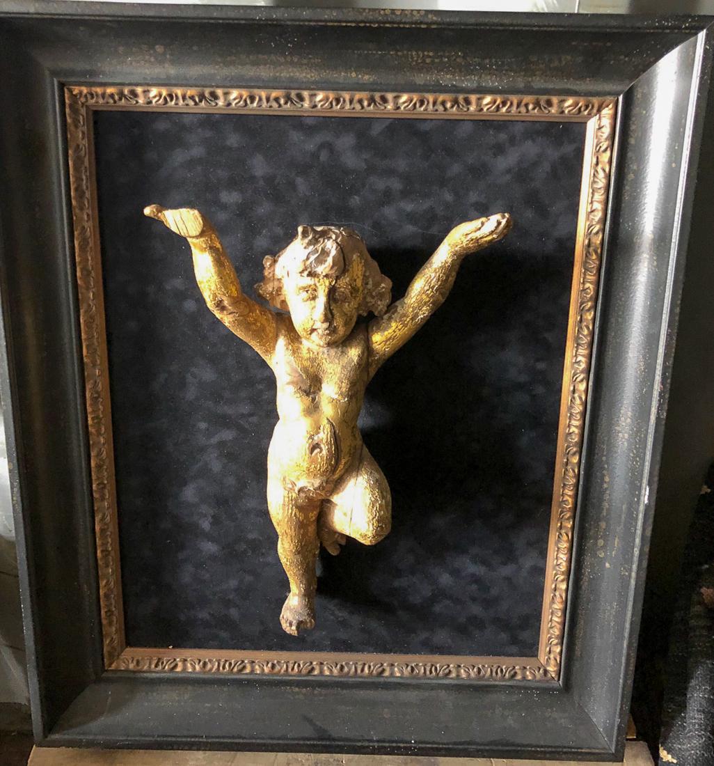 Small Carved Putti in Black Lacquered Frame (1 of 2)