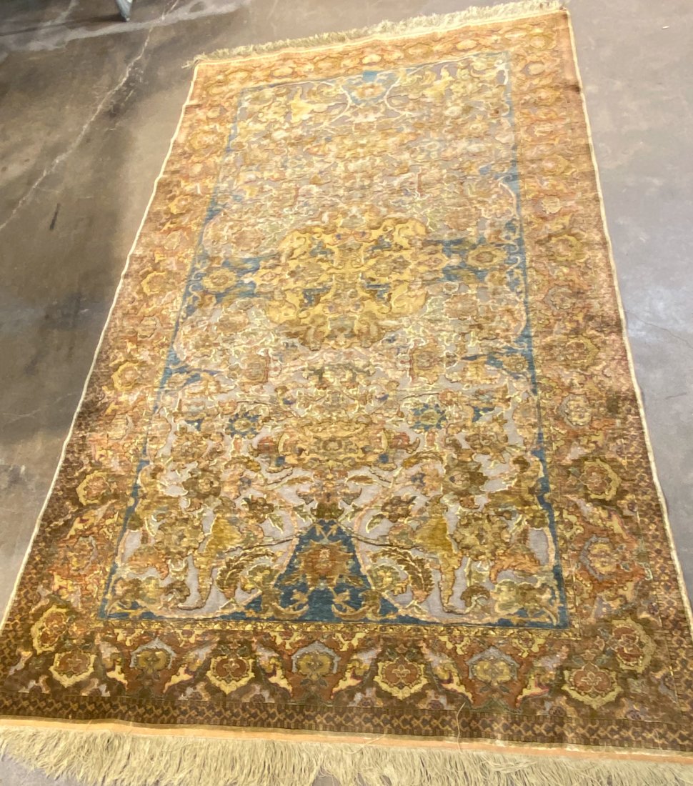 Fine Turkish Kum Kapi Prayer Rug With Gold Threads: Turkish, Woven With Silk, Gold, and Possibly Metal Threads. This Rug Is A Rare And Excellent Mid-Century Copy Of The Original to Our Knowledge. See Original Receipts and Provenance Attached. 7.6 x 4.2