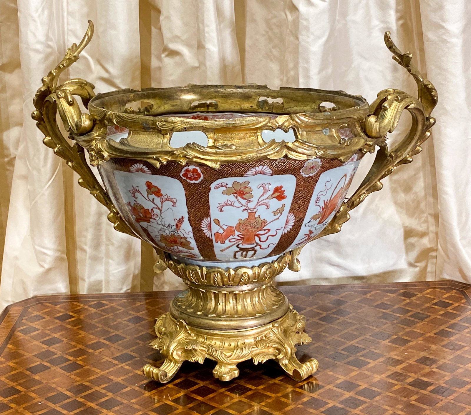 French Bronze Centerpiece With Imari Bowl: 19th C; Good Antique Condition. 13x11