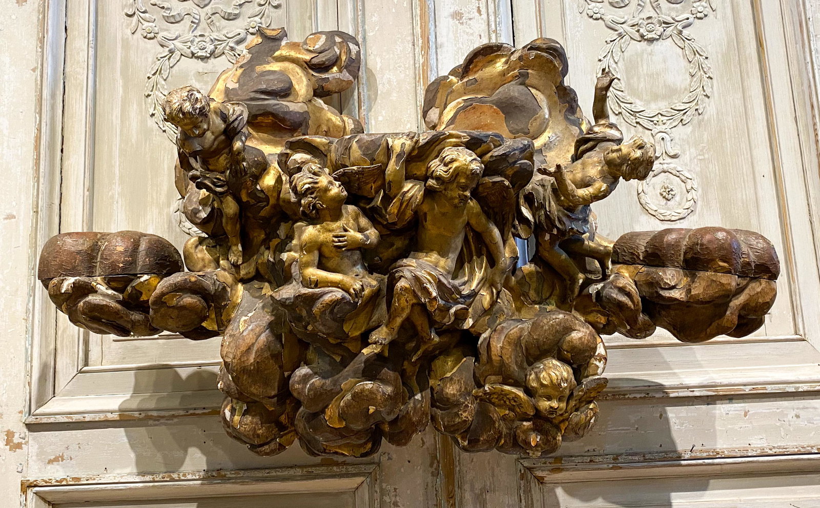 Italian Carved Gilt Bracket, Mary's Ascension: Wonderful Gilt Wood Early 19th C. 42x25x17 See Photos For Typical Antique Condition
