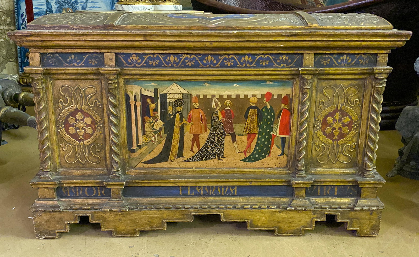 Italian Gilt Wood And Painted Cathedral Chest: 43x18.5x27, C.19th C.