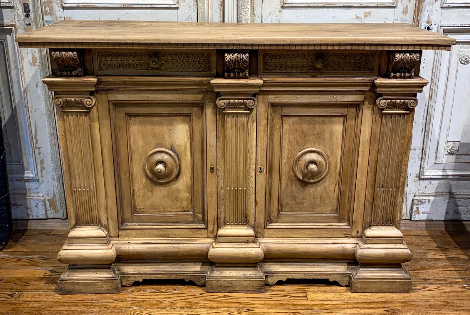 19th Century Italian Bleached Walnut Credenza: Large 66x 23x45