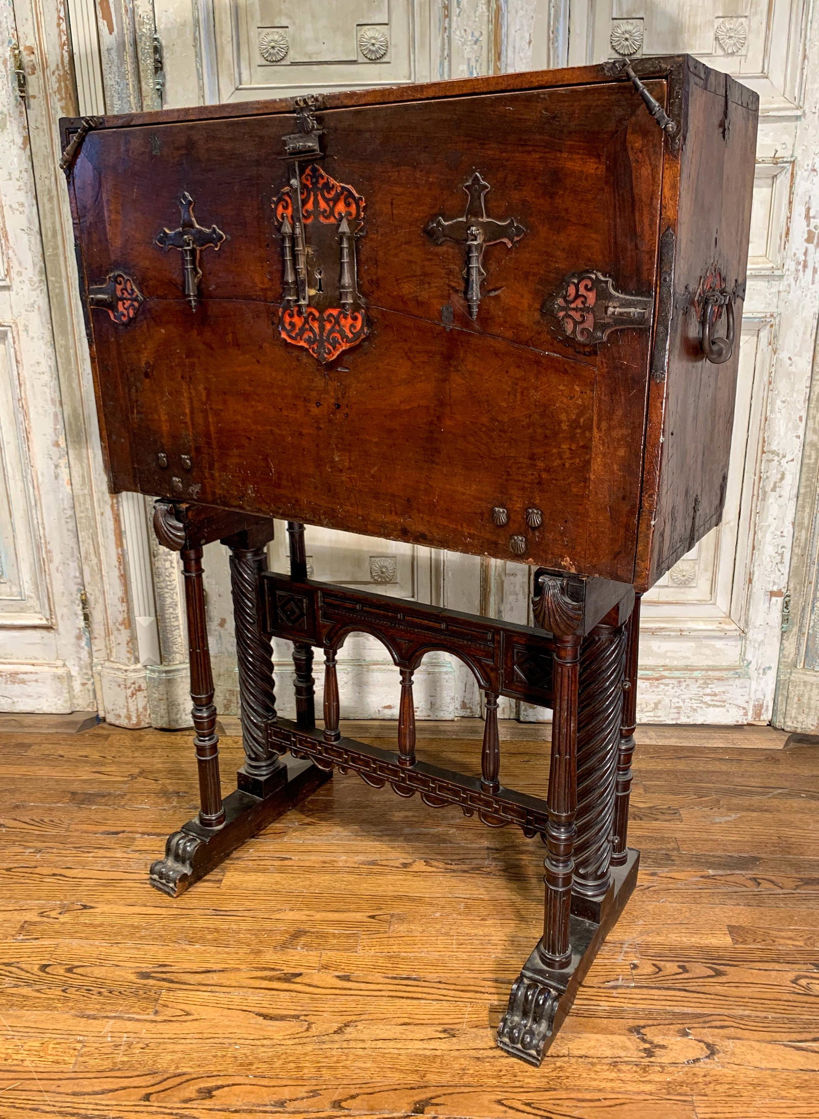 Rare 16th C. Spanish Vargueno: Architectural Design As Featured On Antique Spanish Furniture Design, Page 44, Plate 27, 59 H X 17d X 44 W