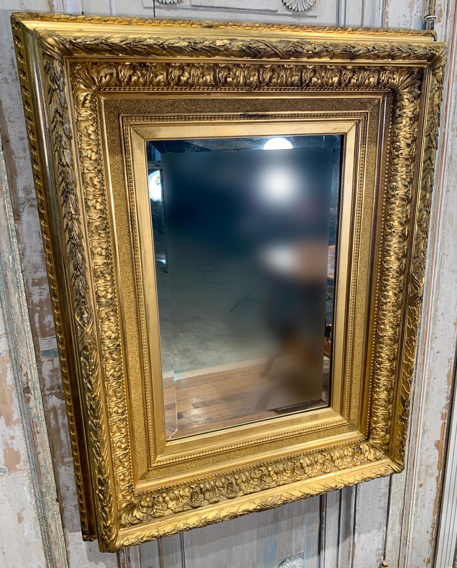 A Good 19 Th C. English Giltwood Mirror: Water Gilt; Beveled Mirror; Excellent Condition, 28 W X 36 H
