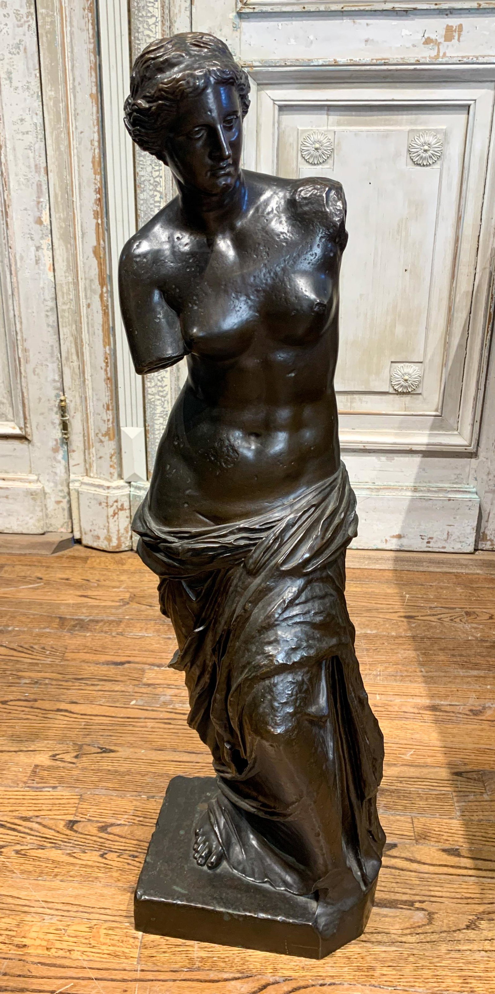 A 19th C. Signed French Bronze Of Venus: Large Size, Cast And Signed By The Barbedienne Foundry, 42 H X 12 W X 9.5 D