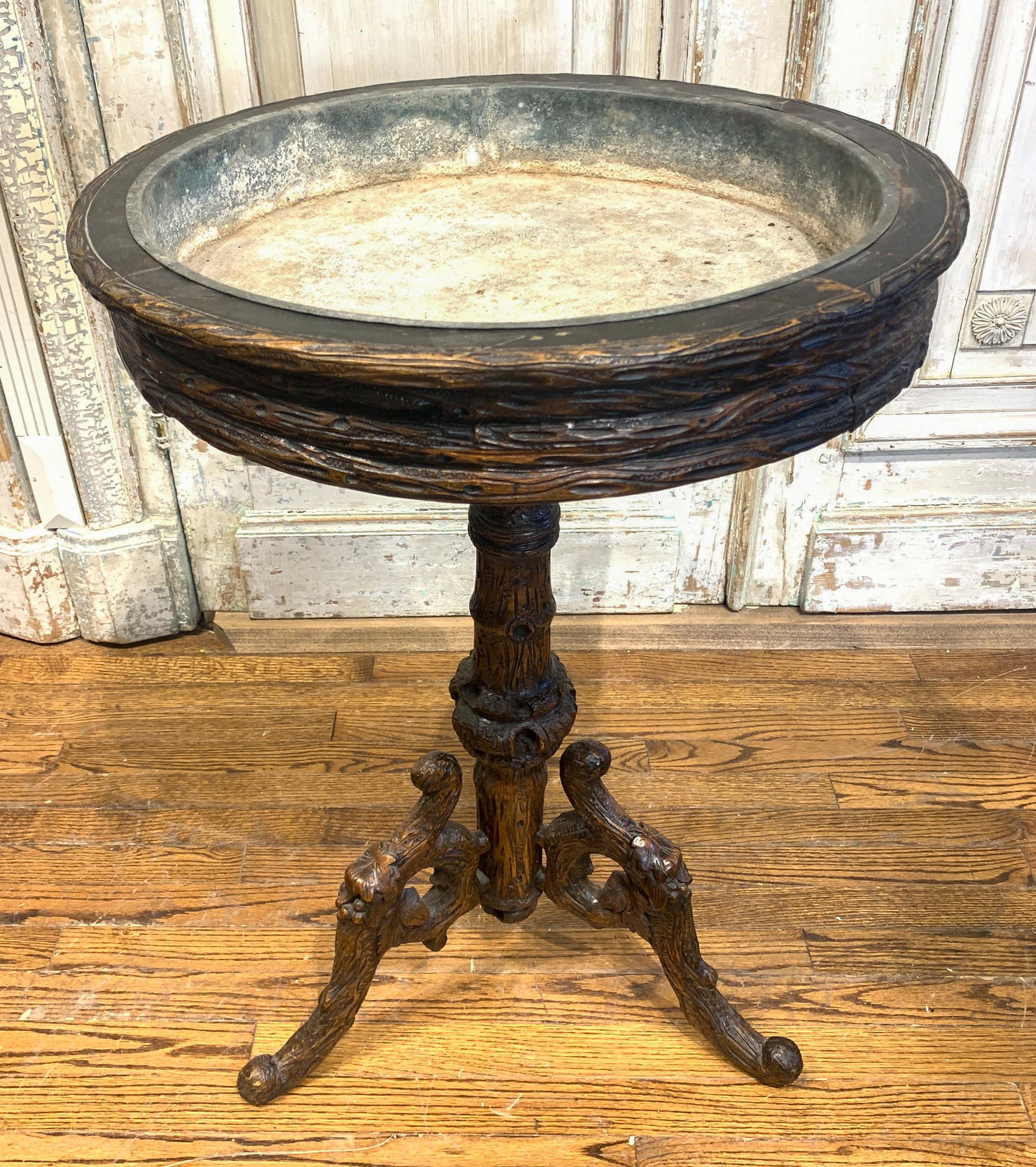 Swiss Black Forrest Planter: With Metal Liner; Good Carvings, C.19 Th C 33 H C 22 Dia