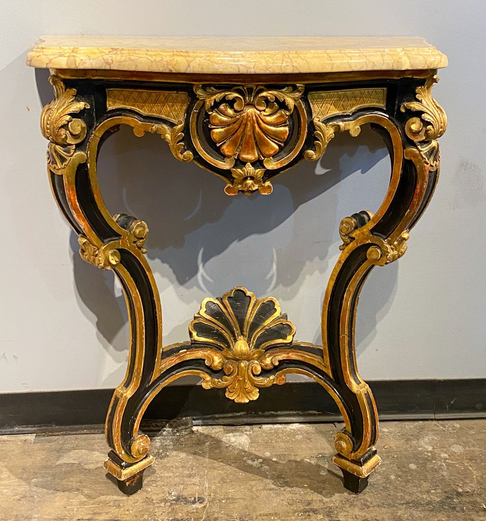 An Italian Rococo Gilt And Marble Console: 29.5x35x 25, C. 1880.