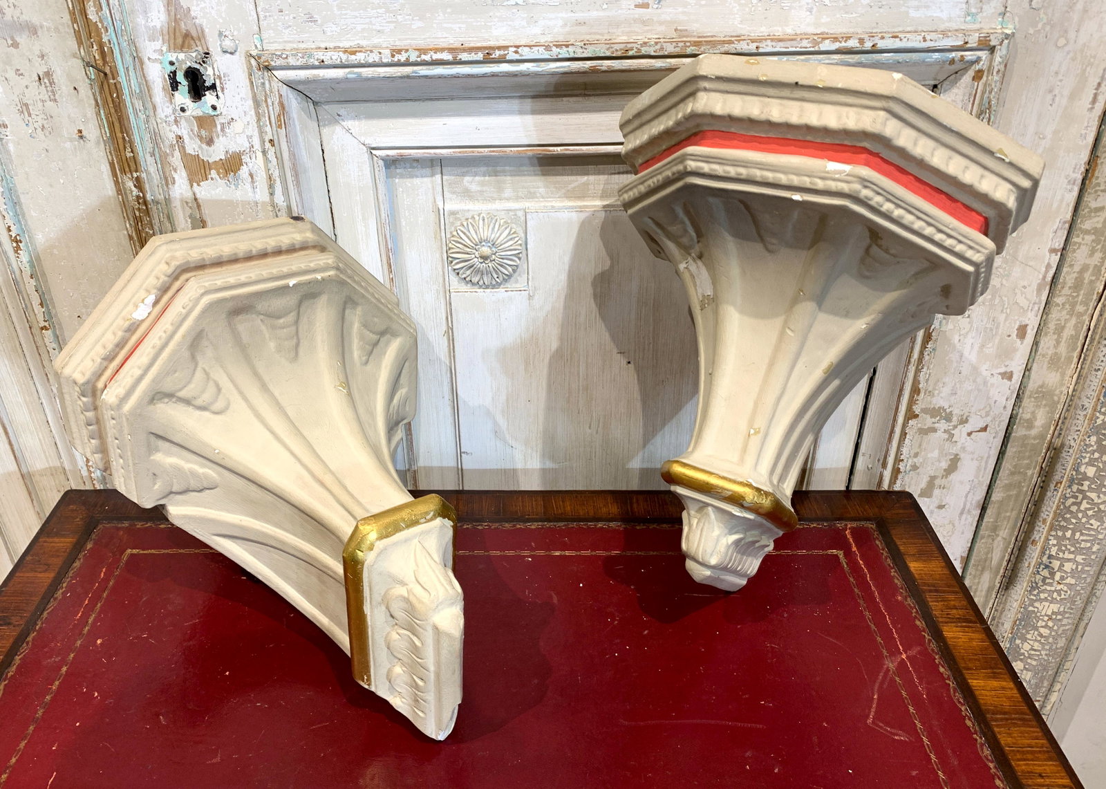 Pair Of Italian Plaster Corner Corbels: 12h X 11 D X 11 W