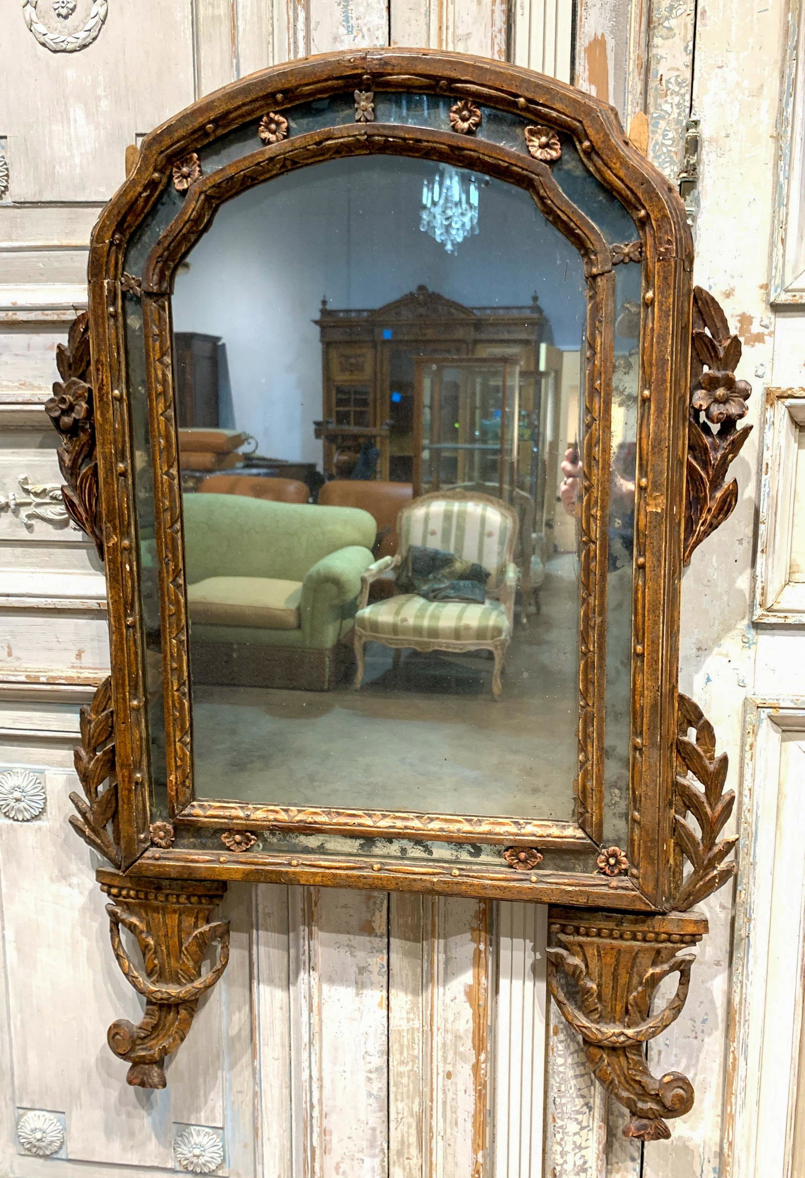 18th C. Northern Italian Gilt-wood Mirror: original finish and mercury glass mirror, good antique condition 65 h x 32 w