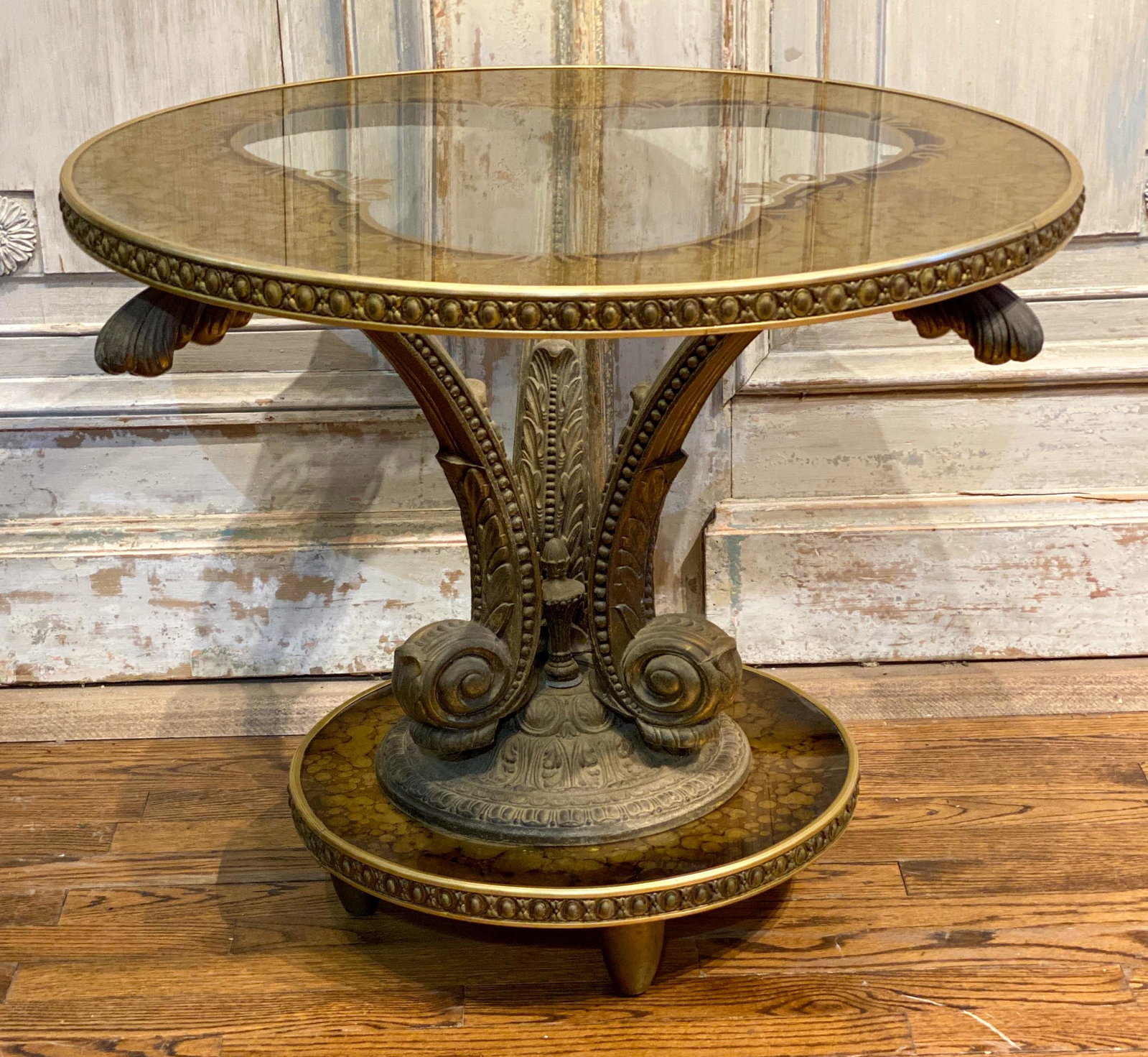 Jansen Style Mid Century Side Table: French Jansen Style Mid Century Foil Glass Side Table Circuit 1940 28 X 23 High