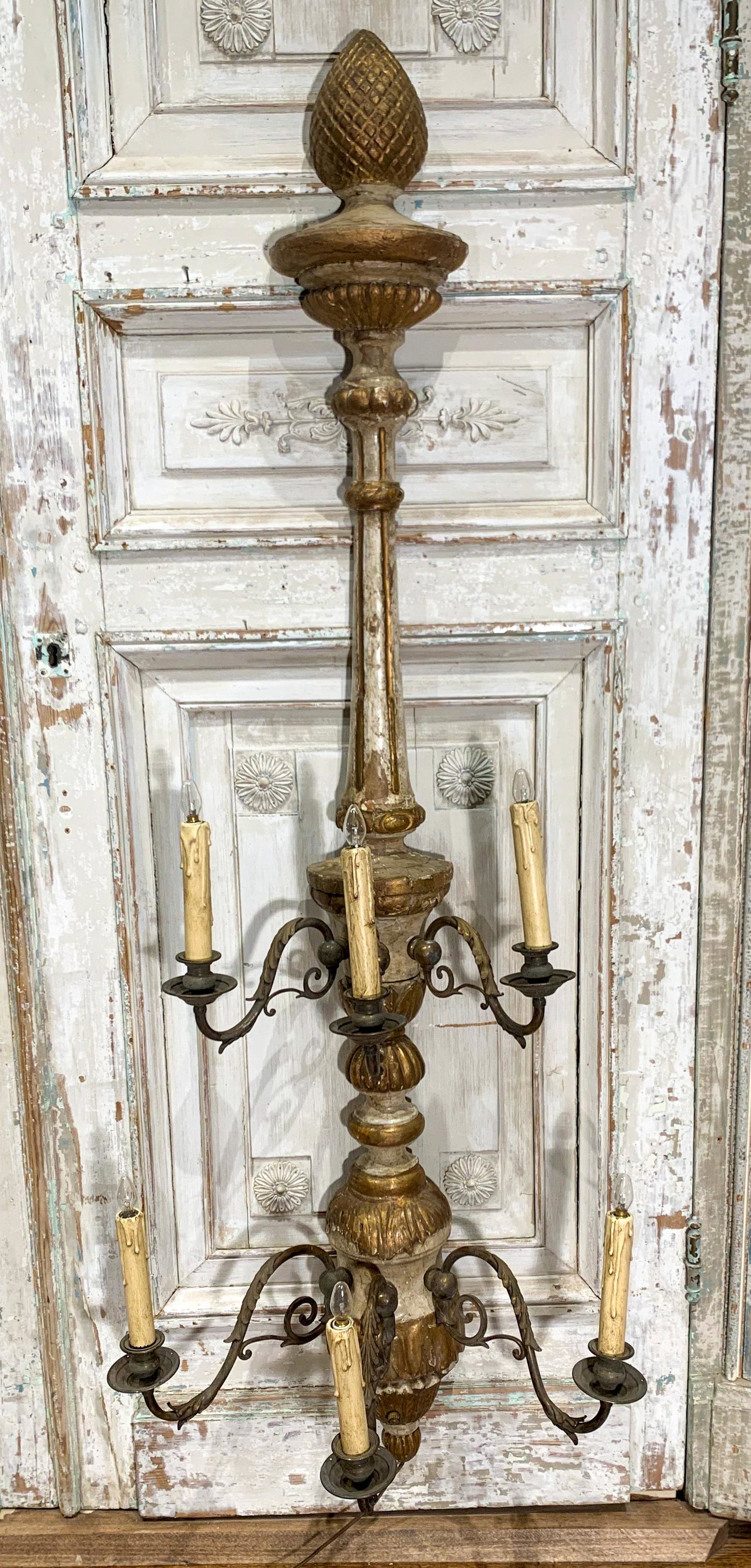 An 19th C. Large Italian Wall Sconce: Original Painted Finish And Rewired; 62 H X 21 W X 13 D