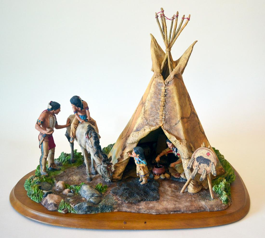 Willets The Native American Heritage Porcelain: A Place Of Honor Featuring The Lakota Sioux. Summer Camp On Red, Paint Creek, Lakota Sioux By Stan Pavdilla. Ltd. Ed. Of 2500. Design # 3806. Produced By Willets Designs Under Art Director Robert Pers