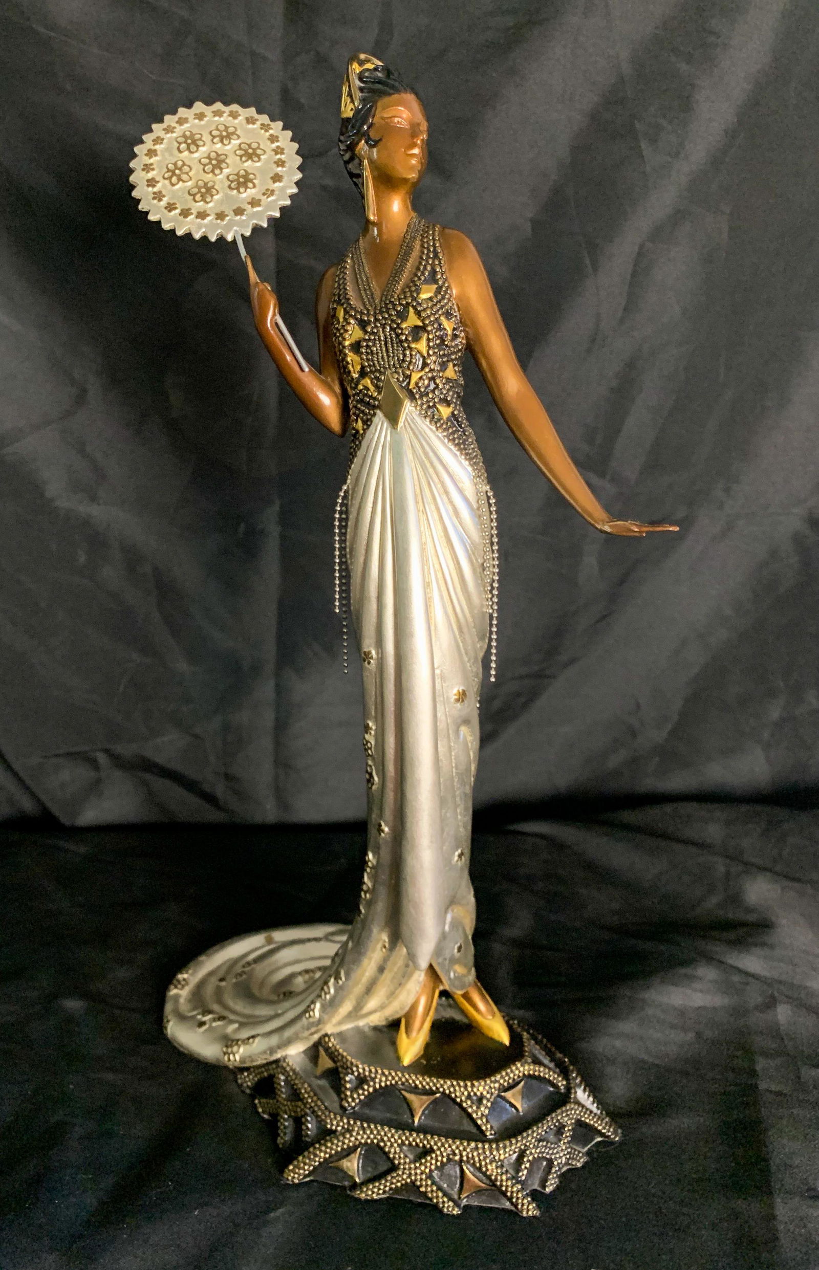Erte, Romain De Tirtoff, Russian Bronze, Fedora: 19 H X 10 W, With Coa, Polylchrome Bronze Treasures In Bronze, 1989.